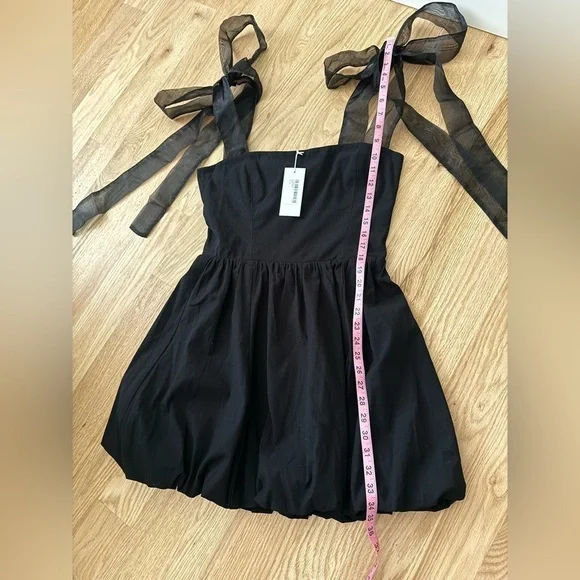 NEW Reformation Organic Cotton Enza Dress Black Shoulder Bows Size 10 - Picture 9 of 9